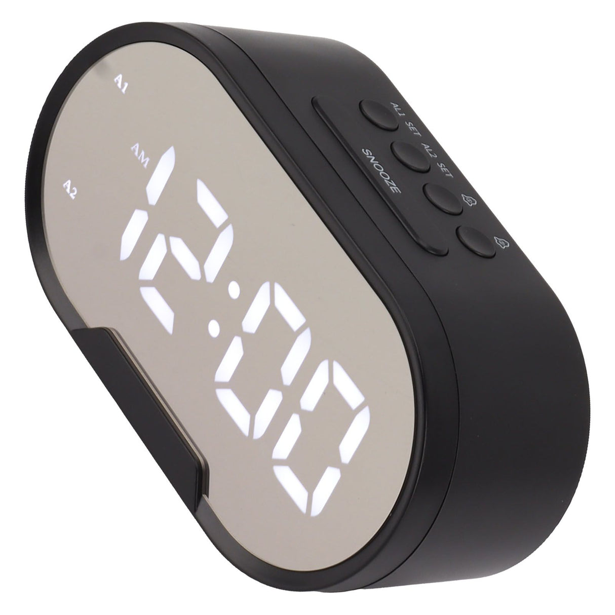 Digital Alarm Clock USB LED Display White Light Mirror Electronic Desktop Clock for Bedroom Living Room Office Black Case