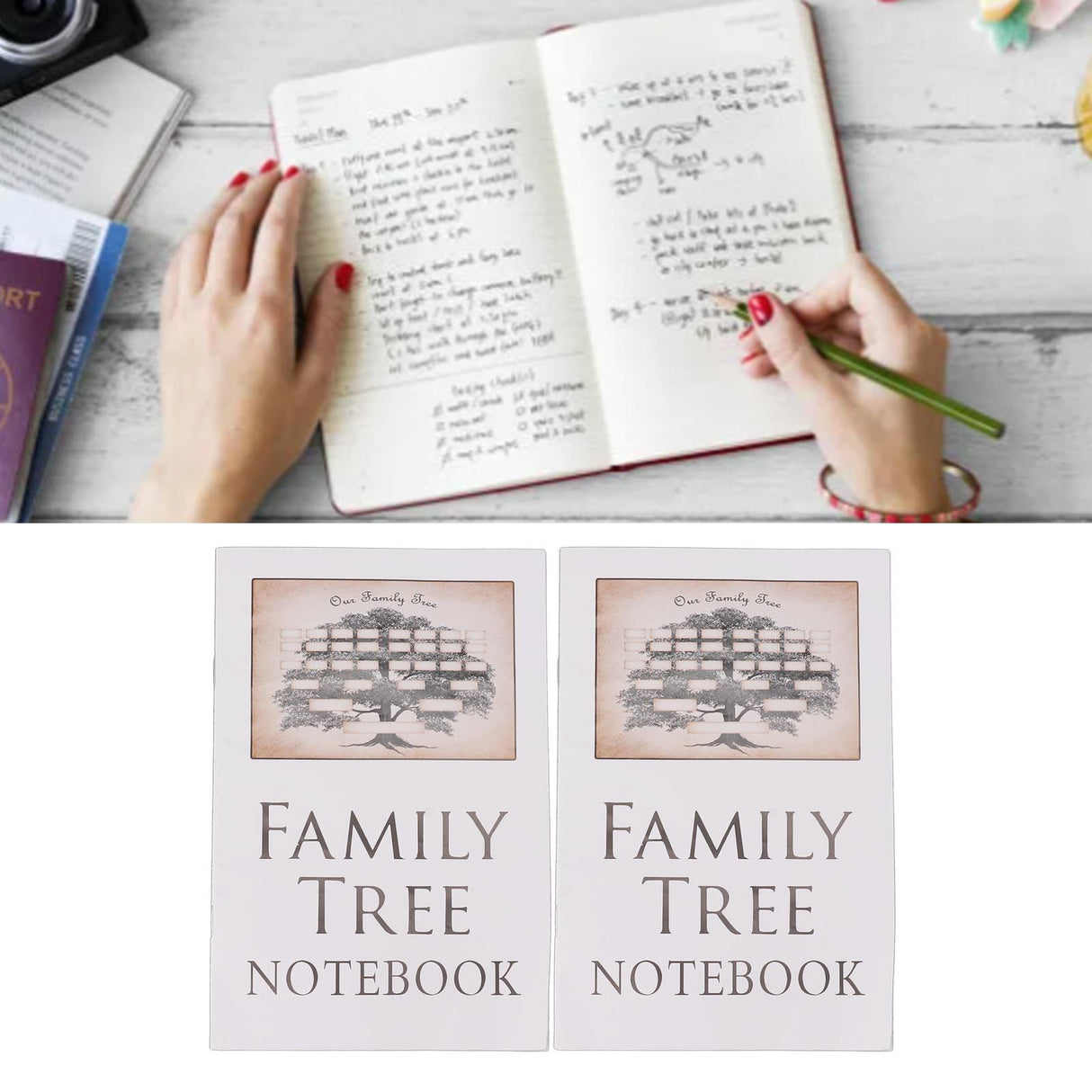2Pcs Family Tree Notebook 16 Pages Double Sides Family History Record Book Workbook for Family Office Stationery
