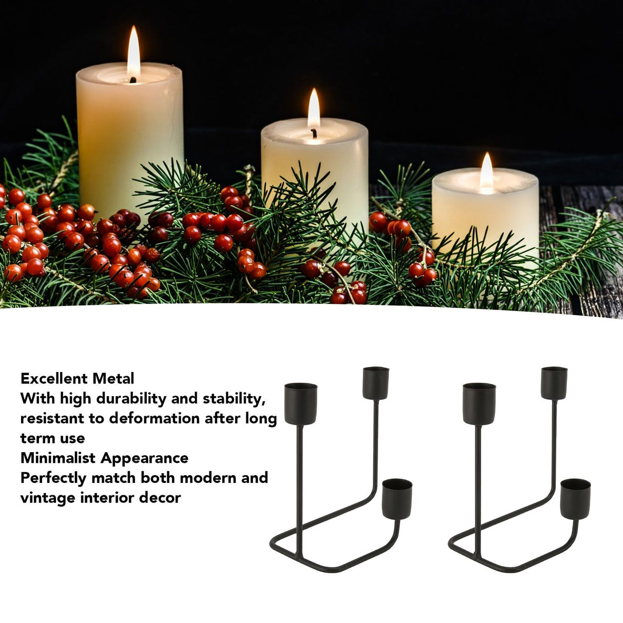 2 Pcs 3 Arm Candle Holder Black Simple Modern Candlestick Holder Decorative Candelabra for Wedding Party