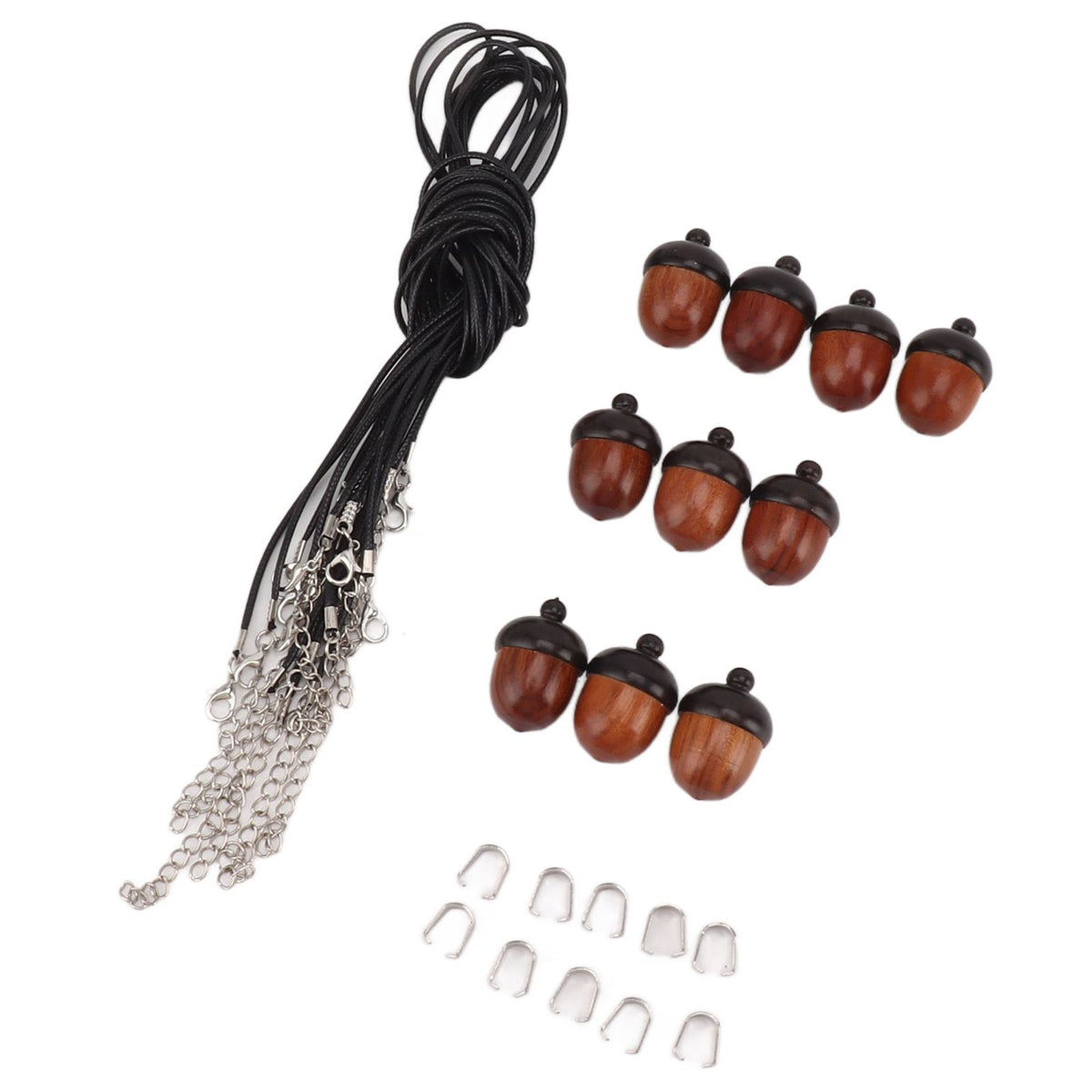 10PCS Wooden Nut Acorn Pendant Necklace Acorn Box Clasp Nylon Cord Kits DIY Pendant Decorations for Women Men Daily Party