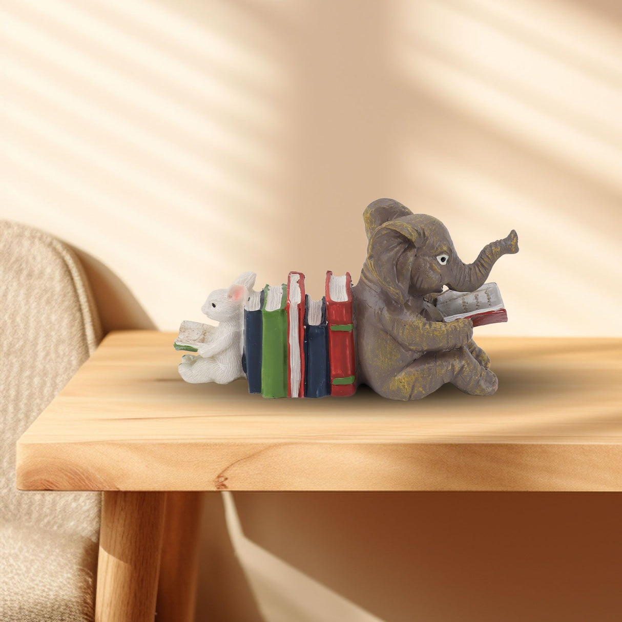Figurine Statue Ornament Elephant Bunny Reading Resin Long Lasting Garden Sculpture Decor for Desk Outdoor Yard Office
