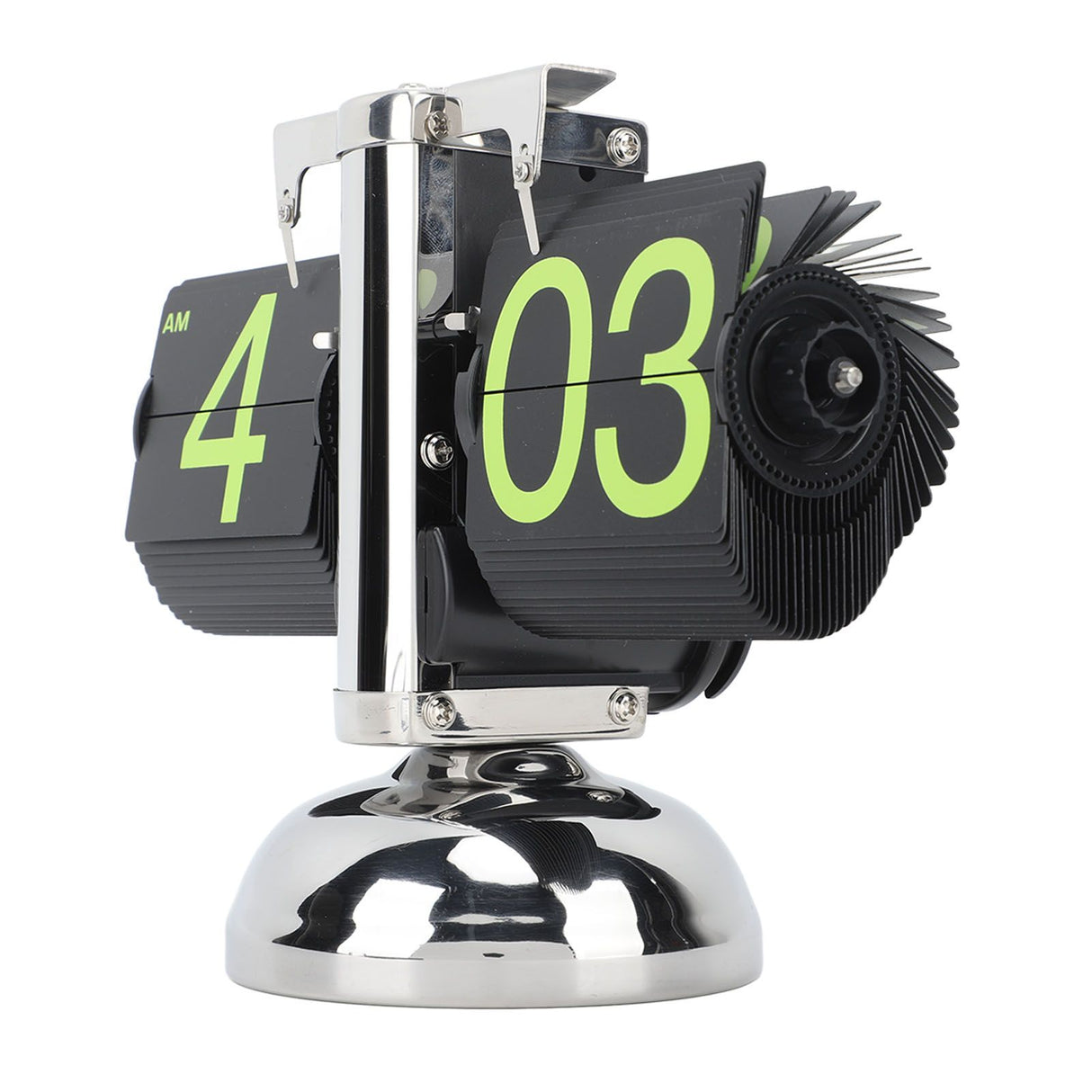 European Style Retro Digital Flip Down Clock 304 Stainless Steel Auto Mechanical Digital Flip Desk Clock for Home Livingroom 12 Hours Stainless Steel Green Number