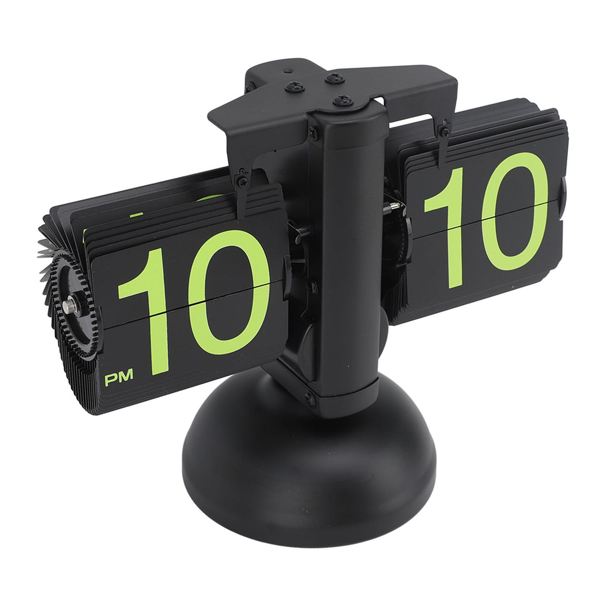 European Style Retro Digital Flip Down Clock 304 Stainless Steel Auto Mechanical Digital Flip Desk Clock for Home Livingroom 12 Hours Black Frame Green Number