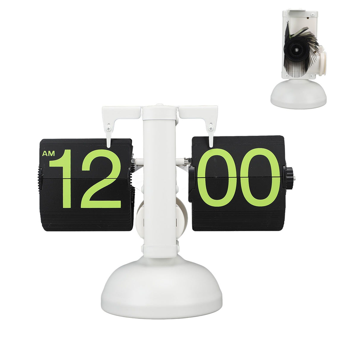 European Style Retro Digital Flip Down Clock 304 Stainless Steel Auto Mechanical Digital Flip Desk Clock for Home Livingroom 12 Hours White Frame Green Number