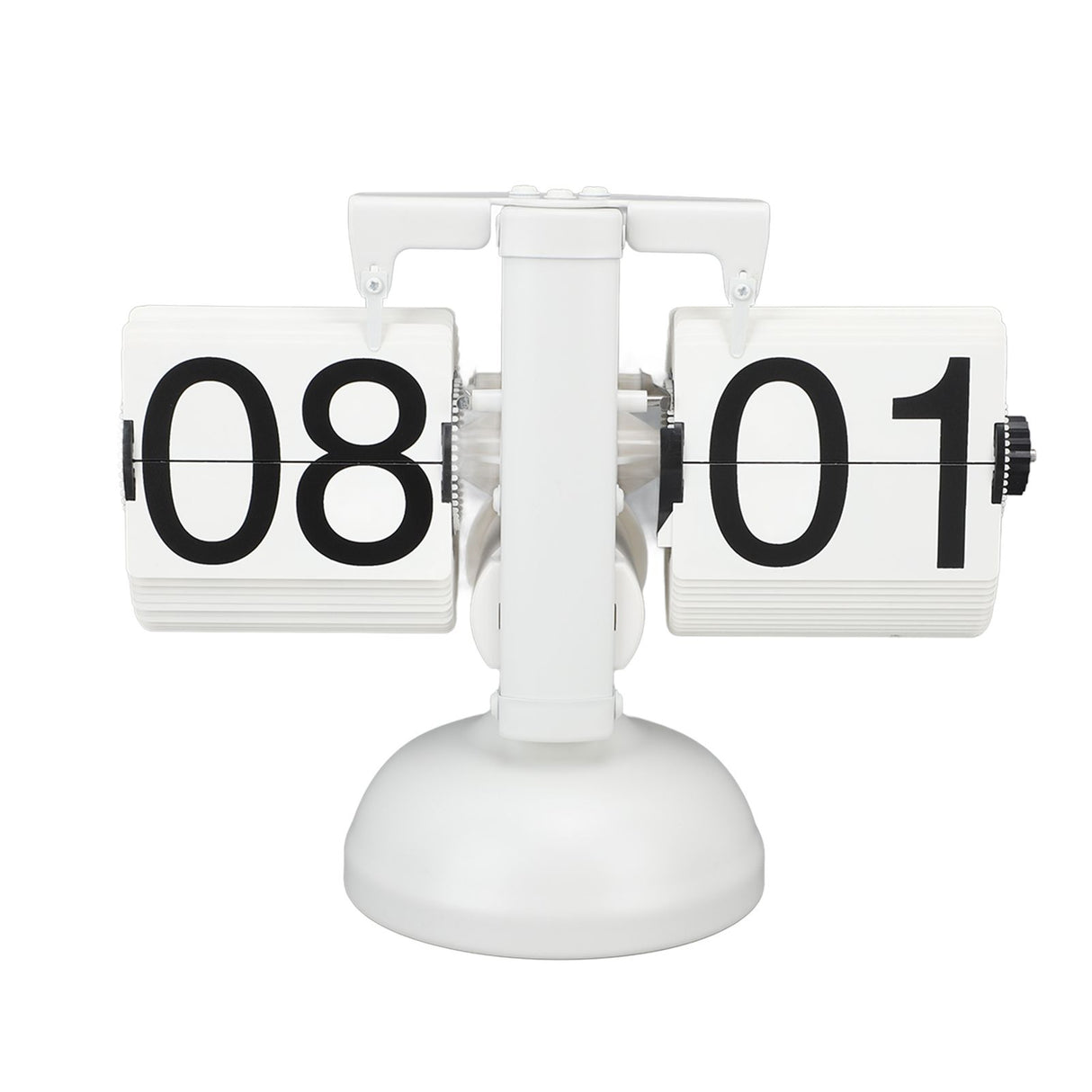 Flip Clock Large Number Battery Powered 304 Stainless Steel Tabletop Retro Flip Clock for Home Office 24 Hours All White