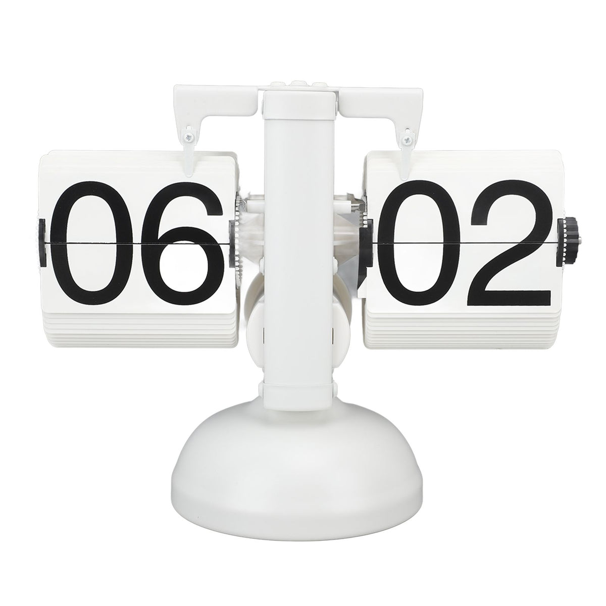Flip Clock Large Number Battery Powered 304 Stainless Steel Tabletop Retro Flip Clock for Home Office 24 Hours All White