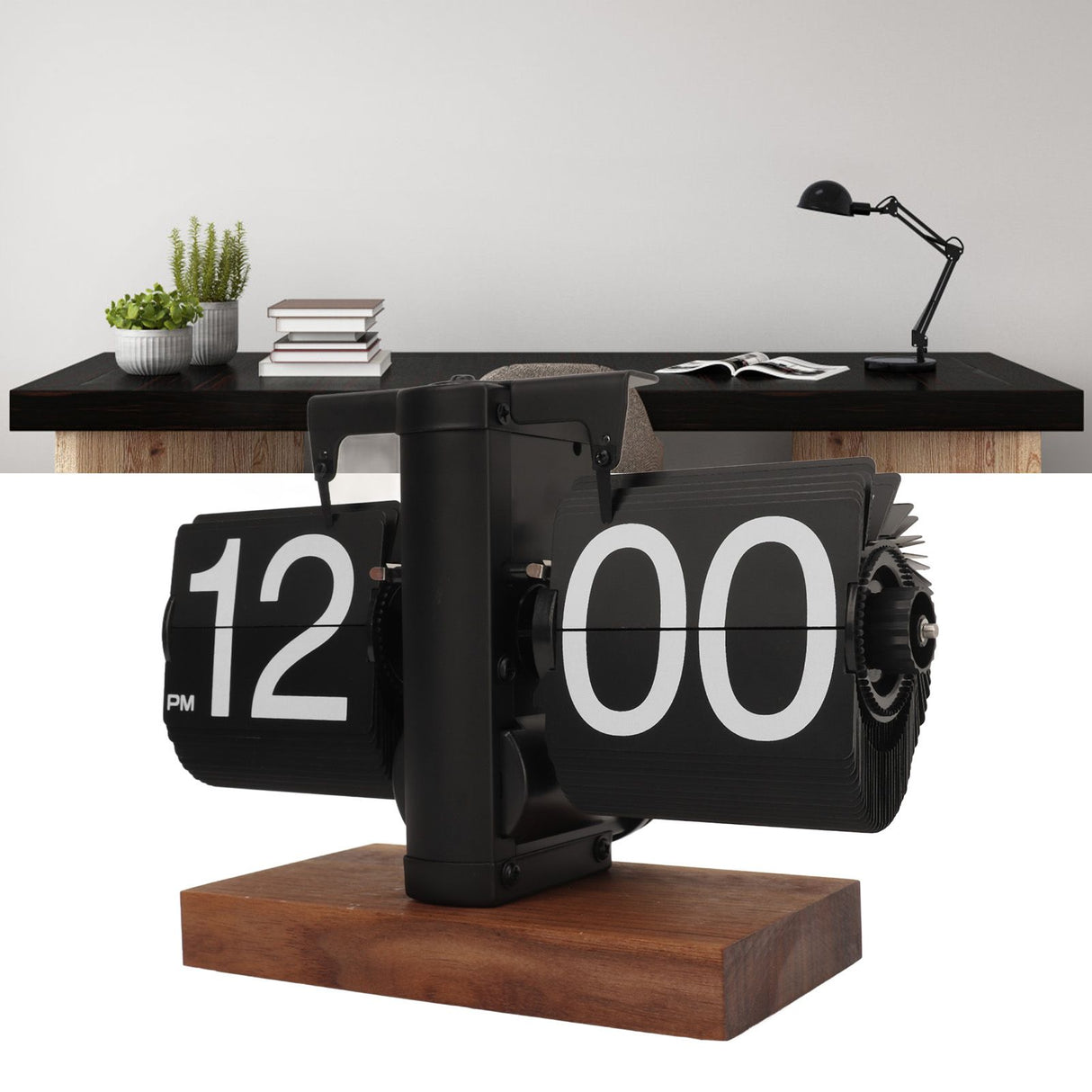 Digital Flip Down Clock Retro Automatic Turning Battery Operated Mechanical Clock for Home Room Office Decoration Black