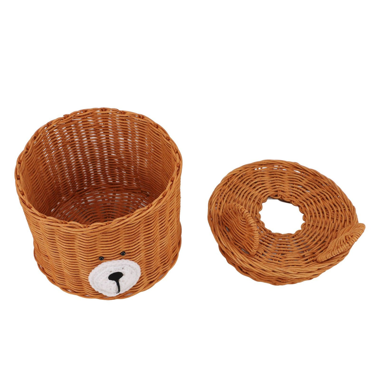Tissue Box Cover Rattan Cute Bear Brown with Lid Easy Access Round Easy Maintenance Versatile Holder Dispenser for Photo Props