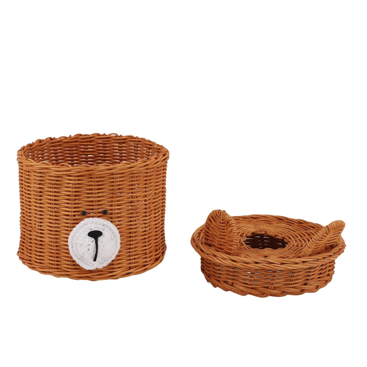 Tissue Box Cover Rattan Cute Bear Brown with Lid Easy Access Round Easy Maintenance Versatile Holder Dispenser for Photo Props