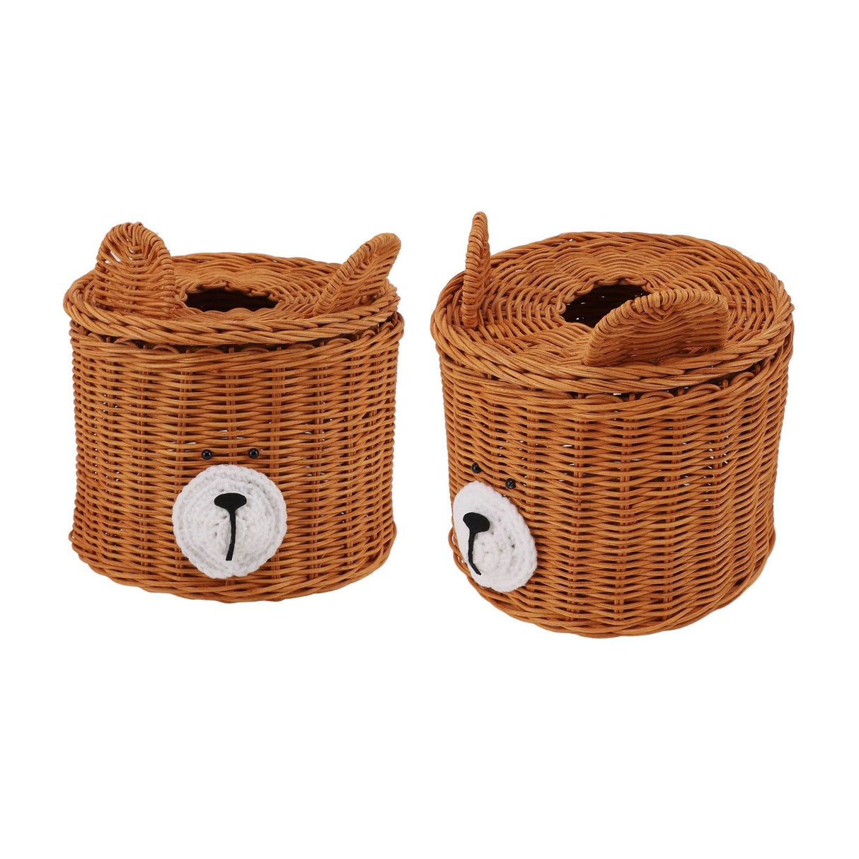 Tissue Box Cover Rattan Cute Bear Brown with Lid Easy Access Round Easy Maintenance Versatile Holder Dispenser for Photo Props