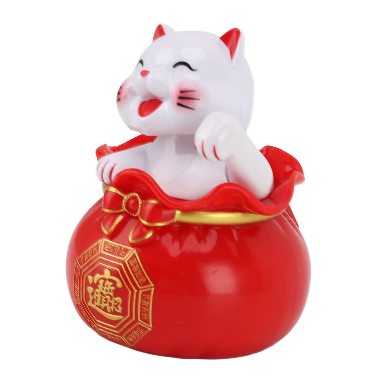 Solar Powered Lucky Cat Lucky Wealth Welcoming Cat Car Decor Desktop Cash Register Opening Decoration Small Eye Red