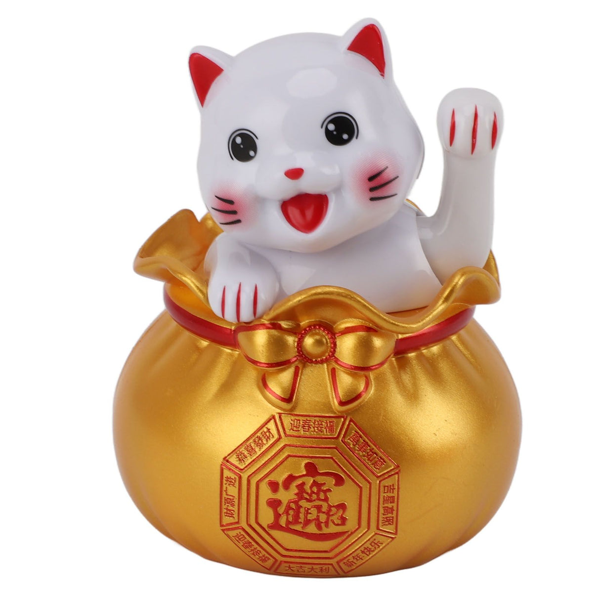 Solar Powered Lucky Cat Lucky Wealth Welcoming Cat Car Decor Desktop Cash Register Opening Decoration Big Eye Gold