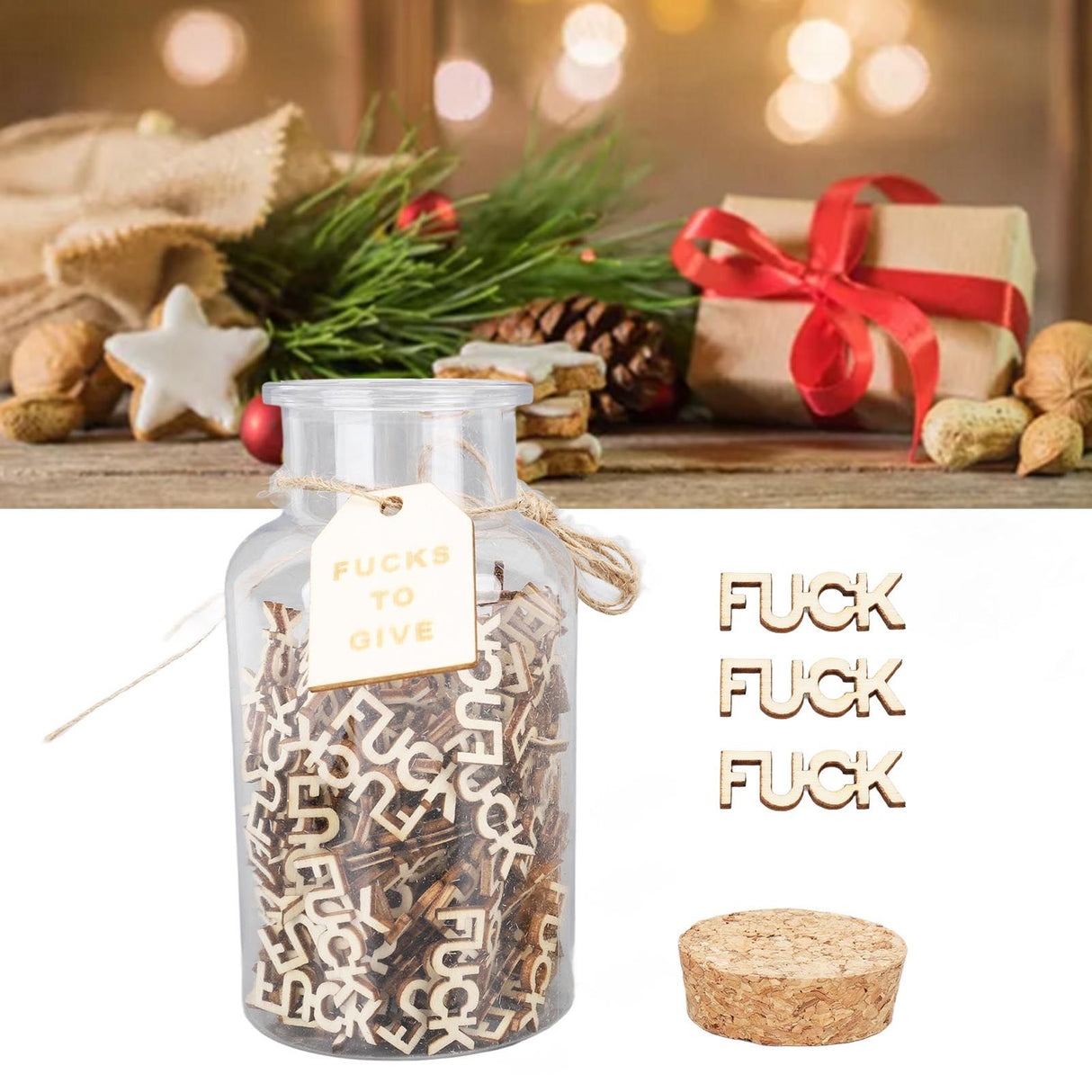 100PCS Jar of Fucks Mini Fucks to Give Wooden Letters Funny Gifts for DIY Crafts Scrapbooking Birthday Valentine's Day Anniversary Christmas