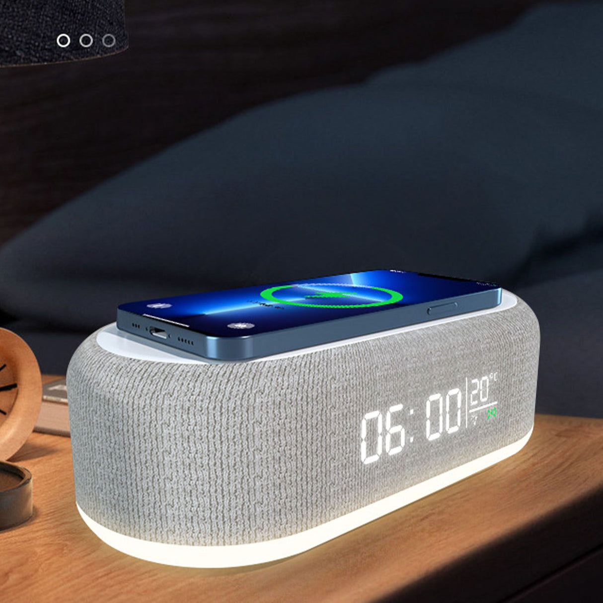 3 in 1 Alarm Clock with Wireless Charging and Night Light Portable Multifunction Desktop Clock Wireless Charger for Bedroom Study