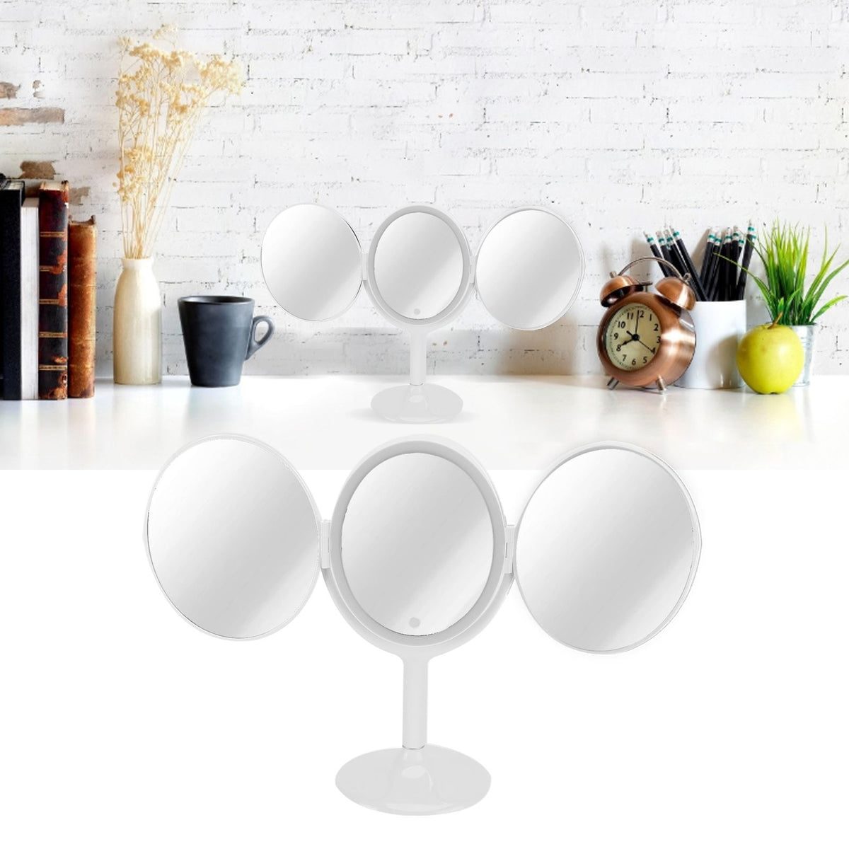 LED Makeup Mirror Folding Rotatable Mirror Touch Cosmetic Mirror for Bedroom Dressing RoomWhite