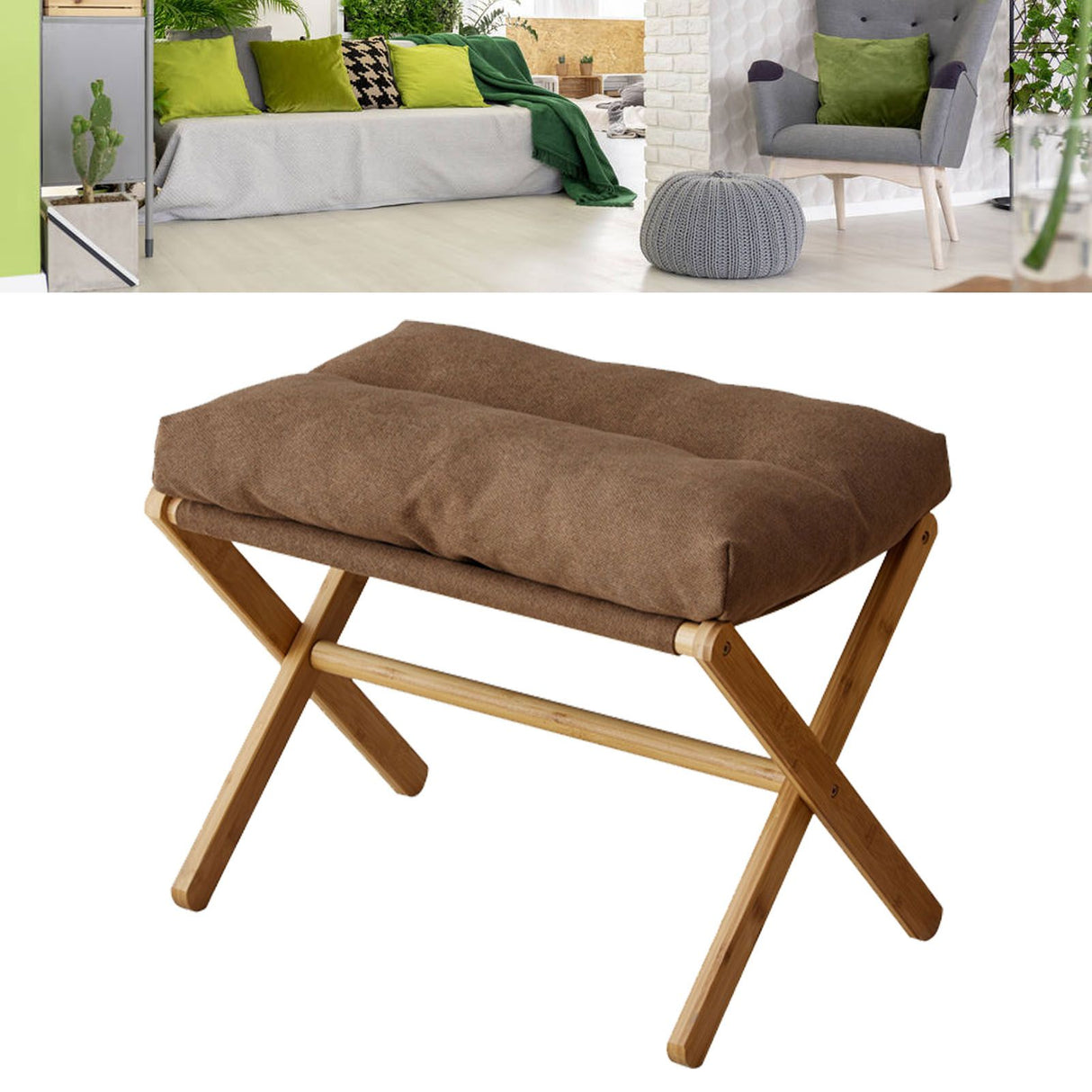 Foot Stool Foldable X Leg Modern Multifunctional Foot Rest with Soft Cushion for Living Room Bedroom Office Coffee
