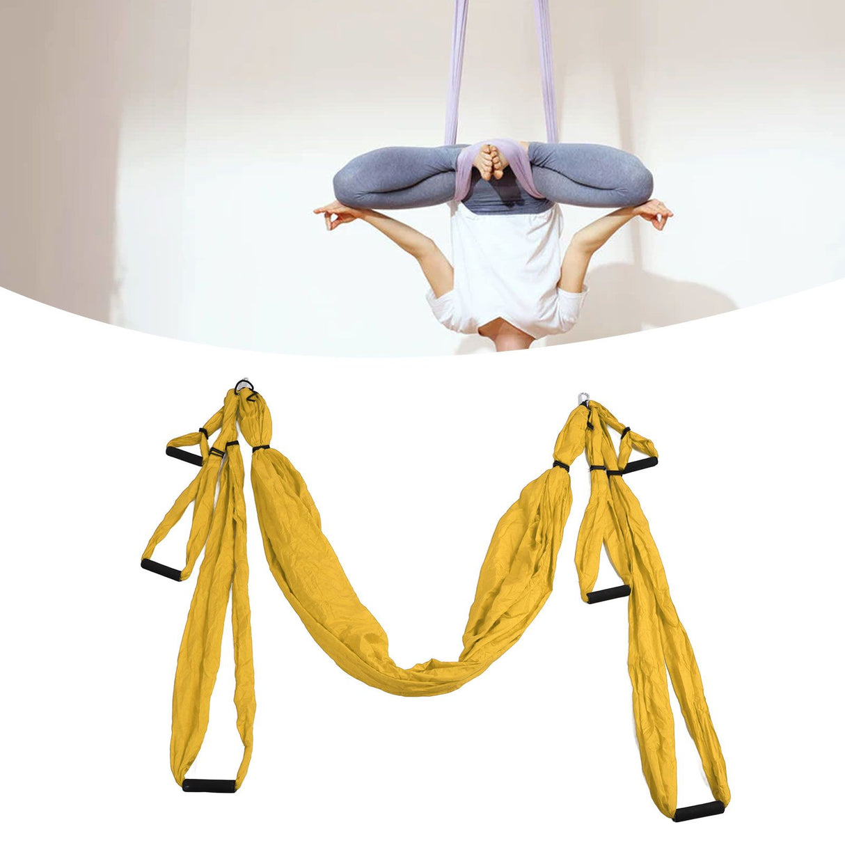 Aerial Yoga Swing Set Polyester Cotton Adjustable Improve Flexibility Yoga Hammock for Physical Exercise Yellow
