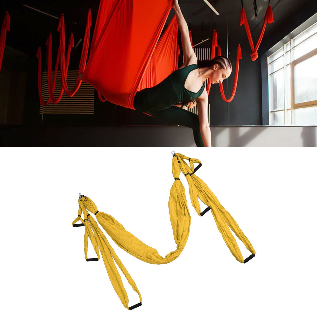 Aerial Yoga Swing Set Polyester Cotton Adjustable Improve Flexibility Yoga Hammock for Physical Exercise Yellow