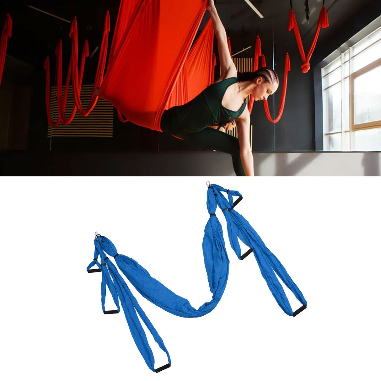 Aerial Yoga Swing Set Polyester Cotton Adjustable Improve Flexibility Yoga Hammock for Physical Exercise Dark Blue