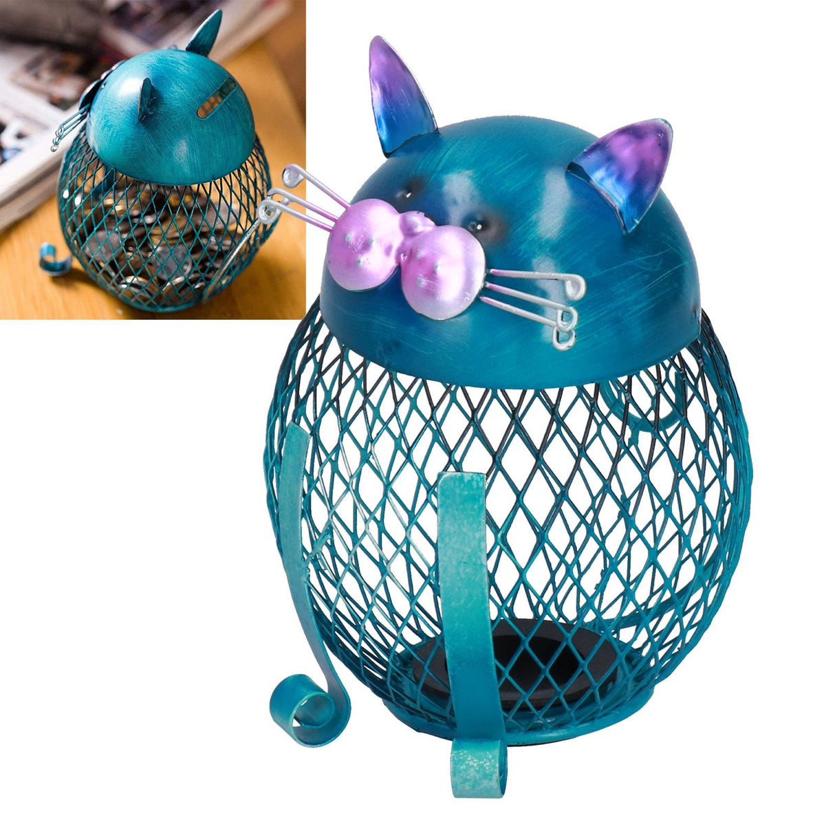 Coin Box Cat Animal Decoration Wrought Iron Handmade Money Saving Box Birthday Gift
