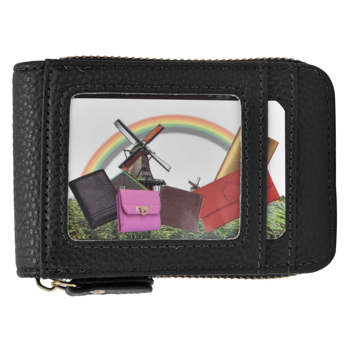 Credit Card Bag with Zipper Fashionable Mini Portable Antimagnetic ID Cards Holder Wallet PurseBlack