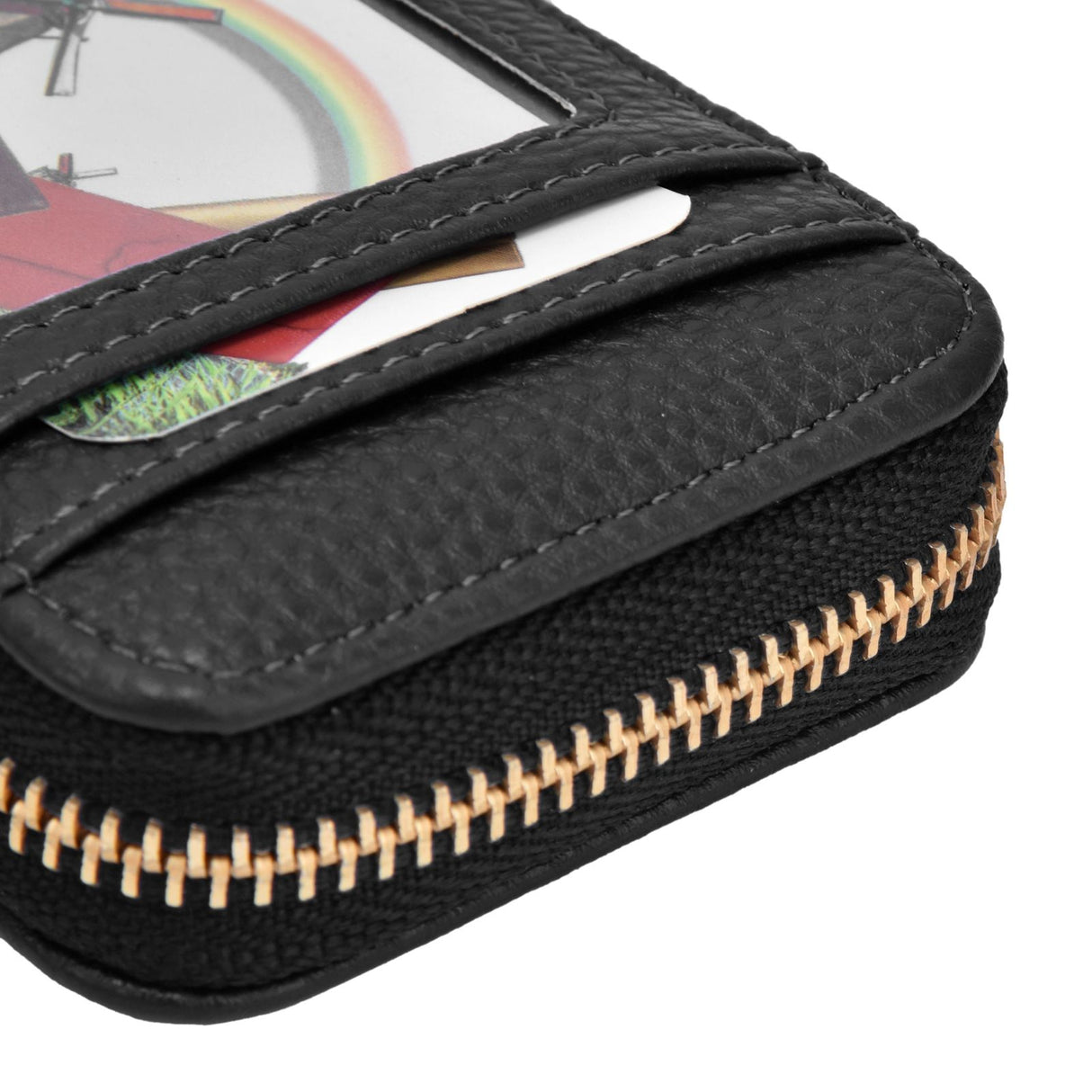 Credit Card Bag with Zipper Fashionable Mini Portable Antimagnetic ID Cards Holder Wallet PurseBlack