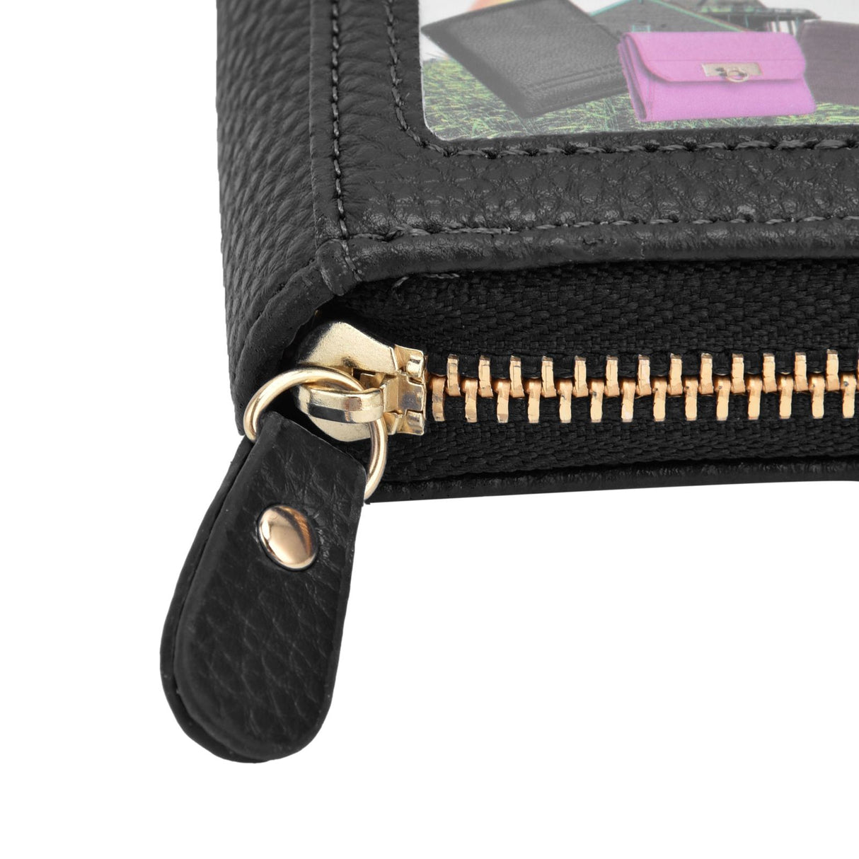 Credit Card Bag with Zipper Fashionable Mini Portable Antimagnetic ID Cards Holder Wallet PurseBlack