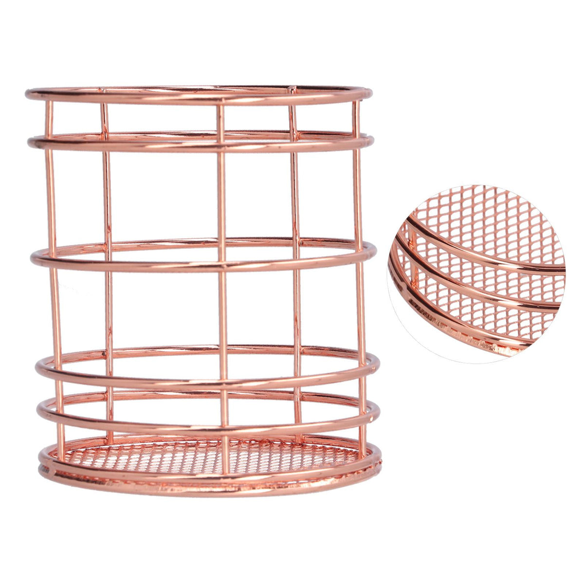 Round Hollow Chopstick Cage Multifunctional Desktop Pen Holder Organizer for Home KitchenRose Gold (J13454CP)