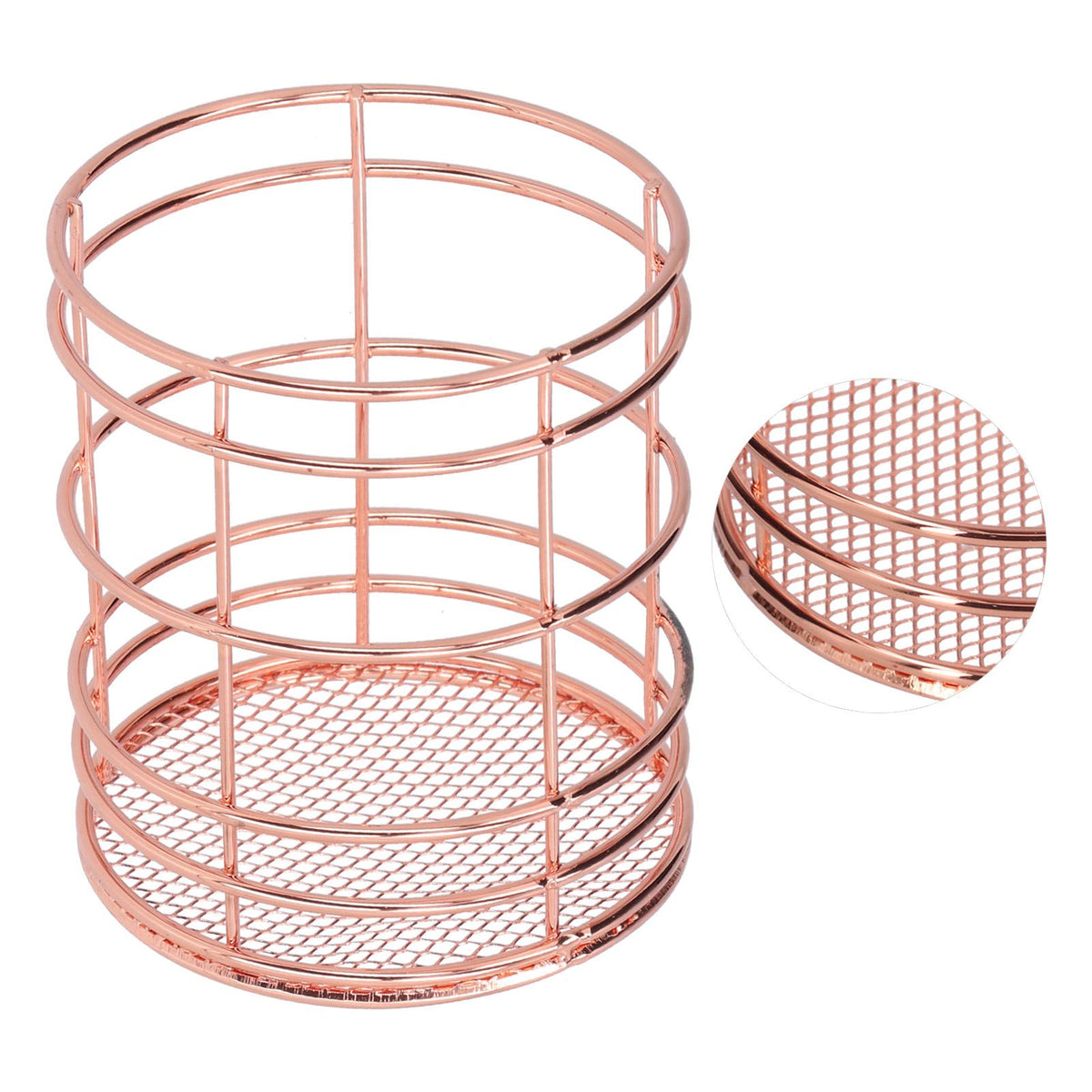 Round Hollow Chopstick Cage Multifunctional Desktop Pen Holder Organizer for Home KitchenRose Gold (J13454CP)