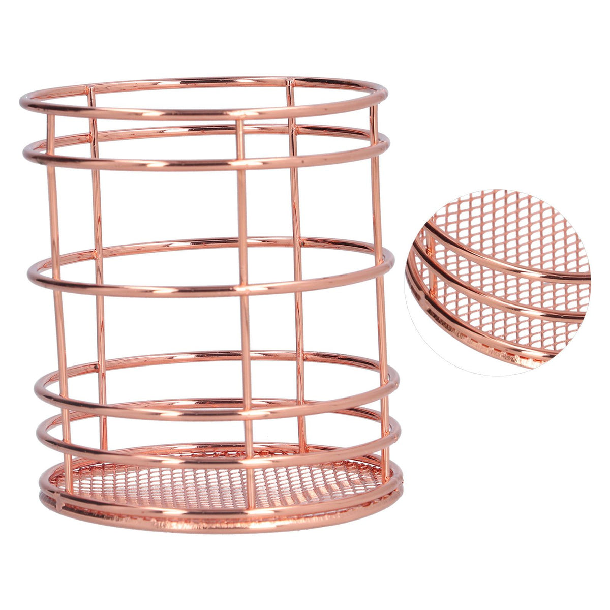 Round Hollow Chopstick Cage Multifunctional Desktop Pen Holder Organizer for Home KitchenRose Gold (J13454CP)