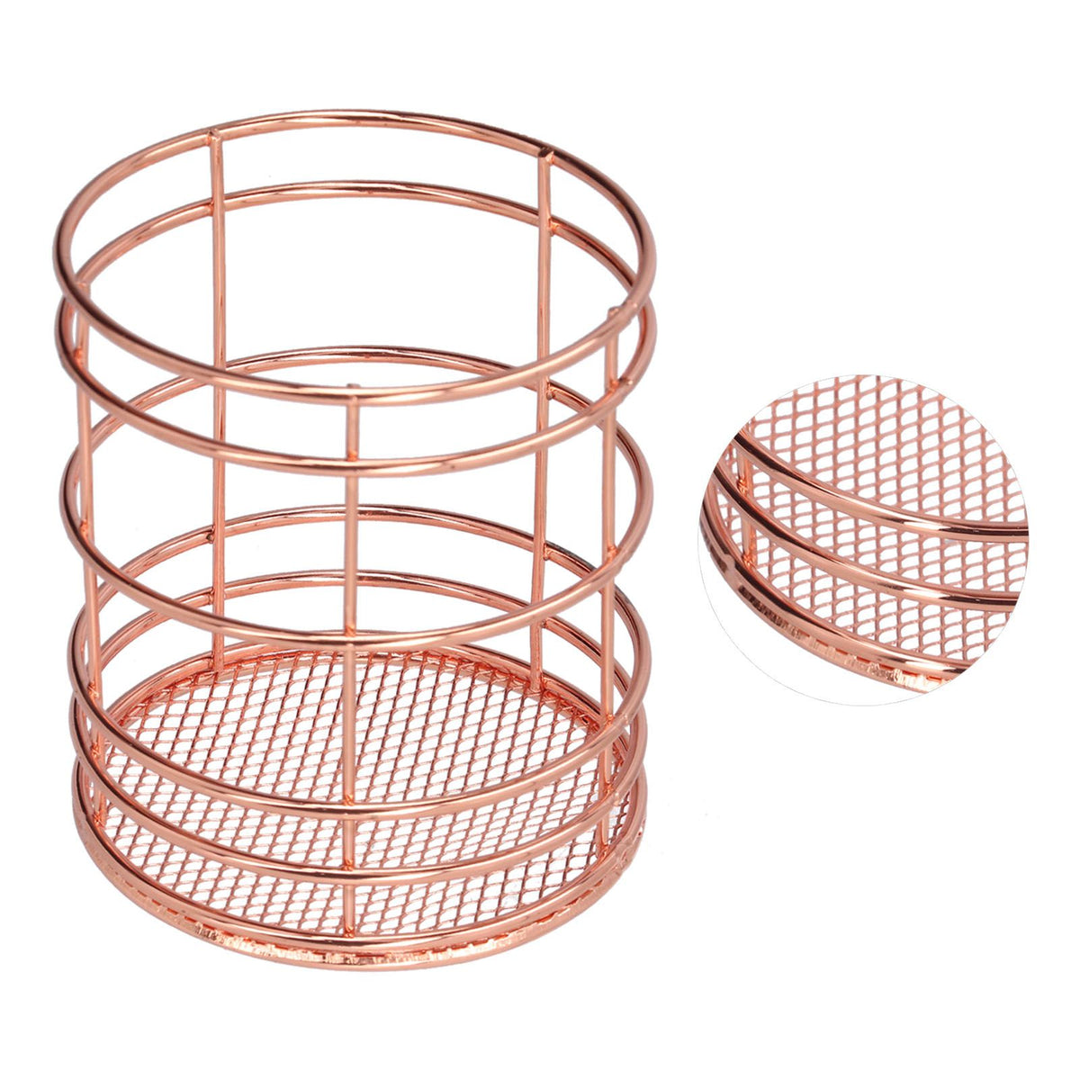 Round Hollow Chopstick Cage Multifunctional Desktop Pen Holder Organizer for Home KitchenRose Gold (J13454CP)