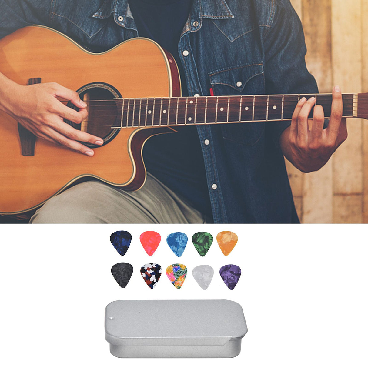 10Pcs Guitar Picks Boost Bass Portable Colorful Retro Cosmic Star Sky Pattern Guitar Pick for Bass Banjo Ukulele0.46mm Silver Box