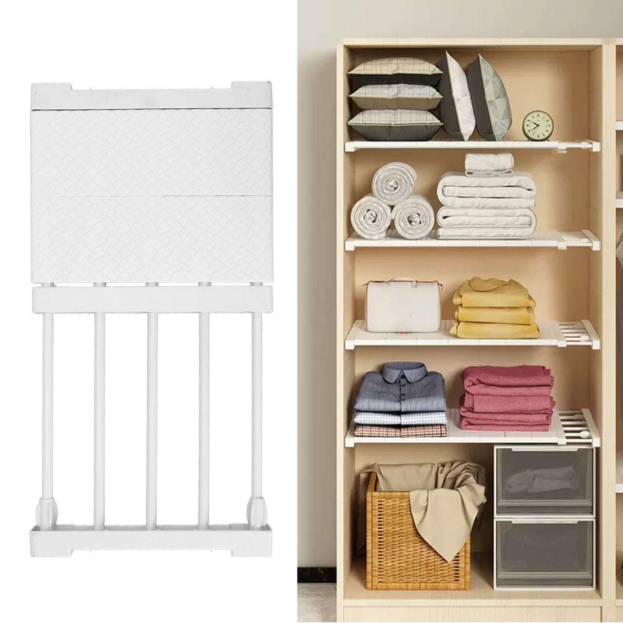 Tension Shelf Adjustable Closet Divider 24cm Width Storage Rack for Cabinet Wardrobe 30 ~ 40cm / 11.81 ~ 15.75in