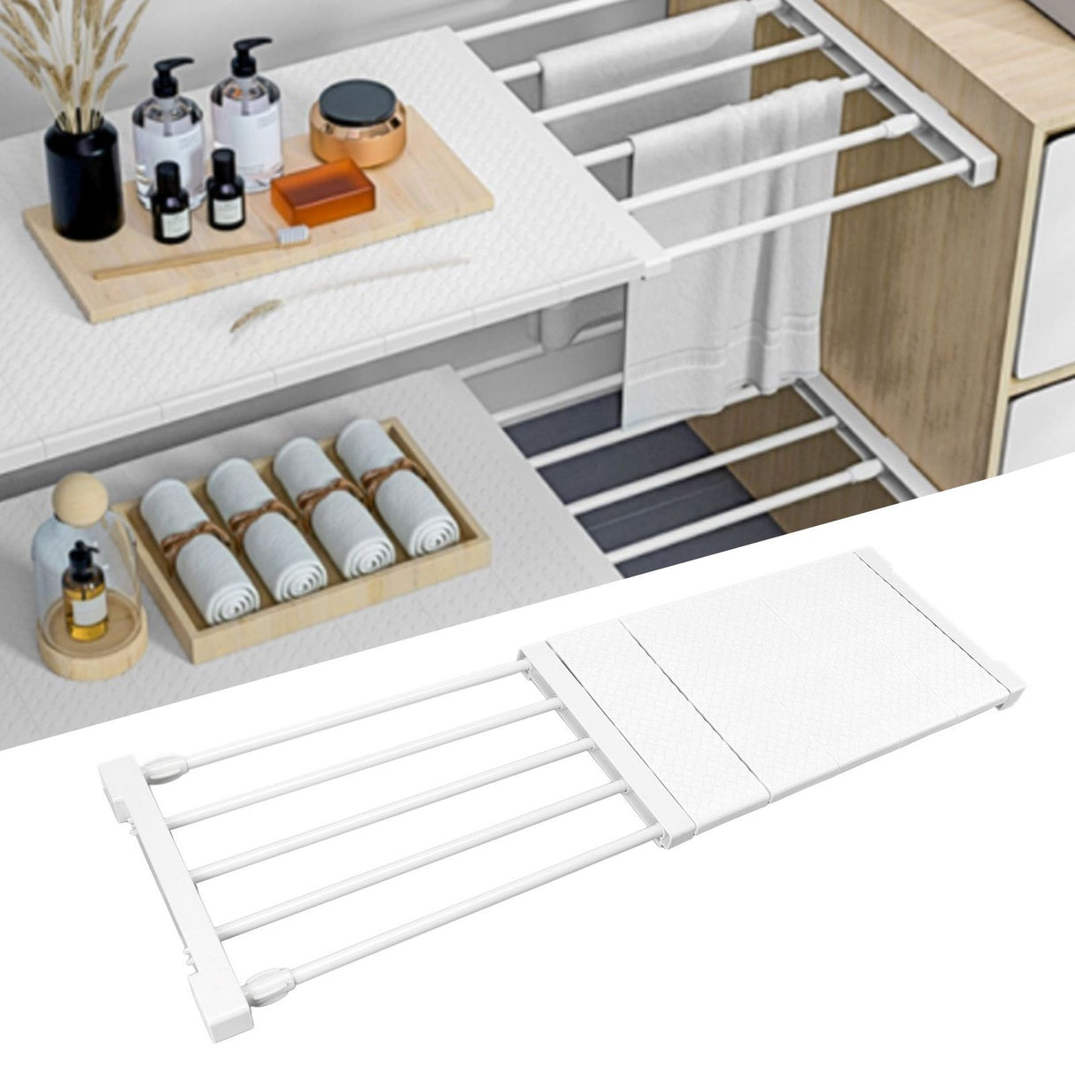 Tension Shelf Adjustable Closet Divider 24cm Width Storage Rack for Cabinet Wardrobe 50 ~ 80cm / 19.69 ~ 31.5in