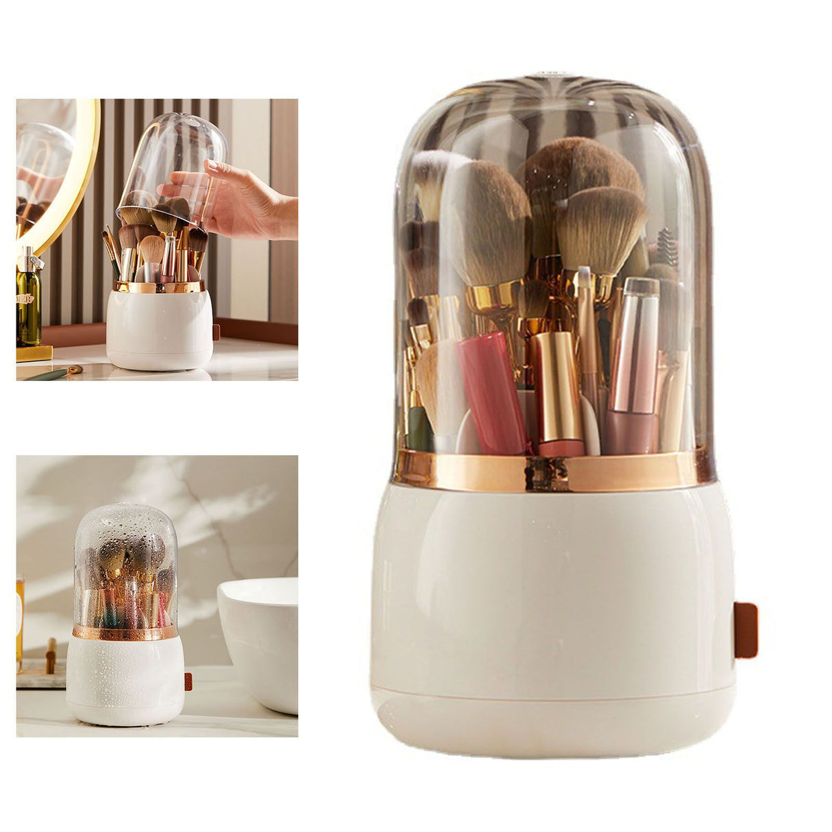 Makeup Brush Holder Multifunctional Brush Organizer Home Rotating Dustproof Cosmetic Make Up Brushes Container White