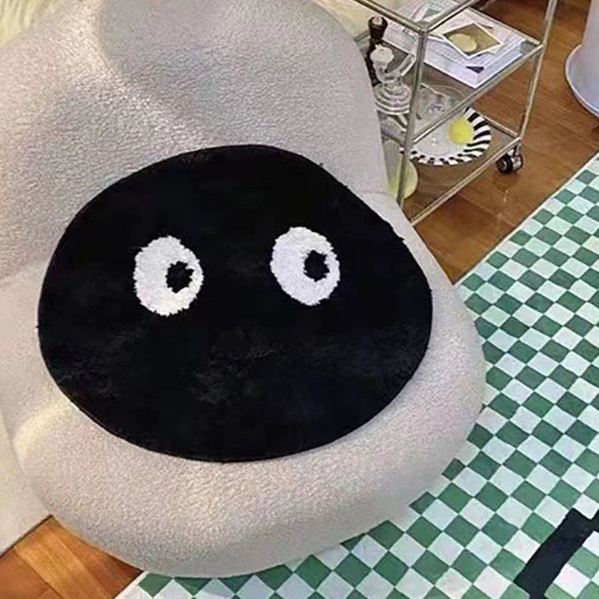 Round Rug Cute Black Face Rug Soft Flocking Carpet Skid Resistant Rug for Bedroom Bathroom Living Room 80x80cm / 31.5x31.5in
