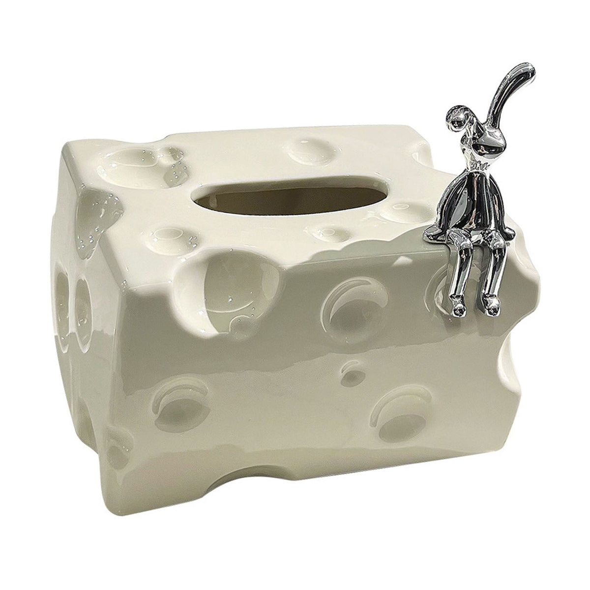 Tissue Box Cover Ceramic Rectangular Stylish Elegant Decorative Napkin Box Holder for Desktop Coffee Table Milky White