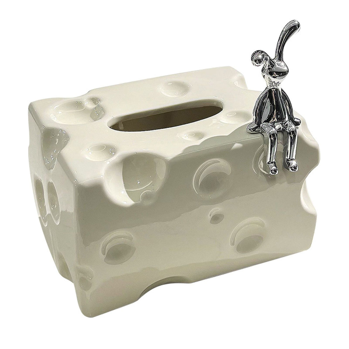 Tissue Box Cover Ceramic Rectangular Stylish Elegant Decorative Napkin Box Holder for Desktop Coffee Table Milky White