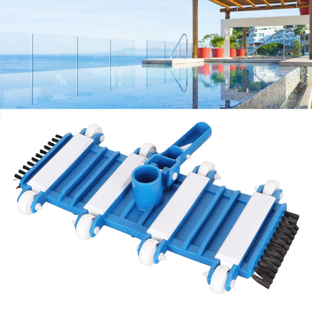 Swimming Pool Vacuum Head with Brushes 14 Inch Strong Suction Multifunctional Pool Vacuum Suction Cup