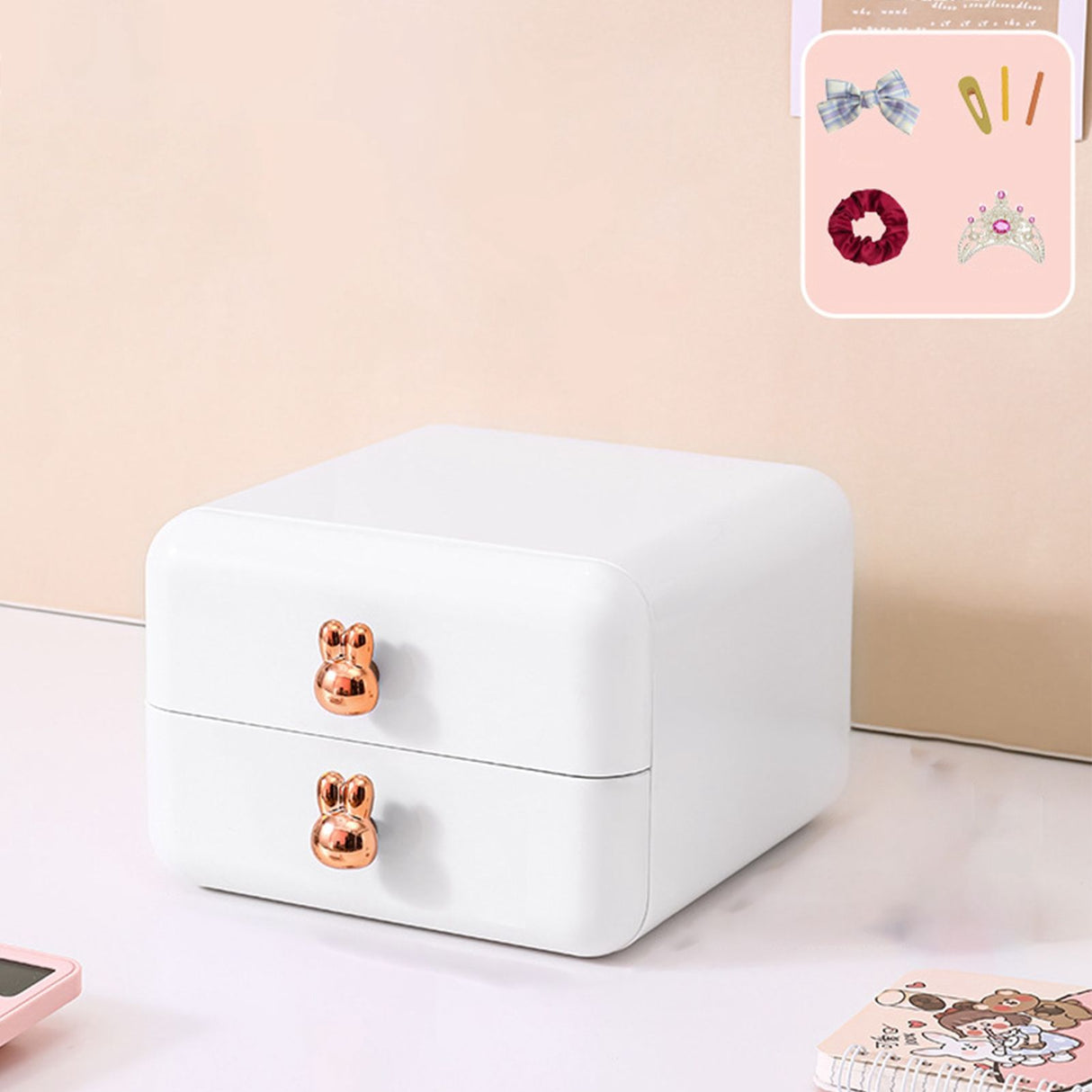 Desktop Drawer Jewelry Hair Accessories Sundries Storage Box Tabletop Organizer for Bedroom Dormitory Office