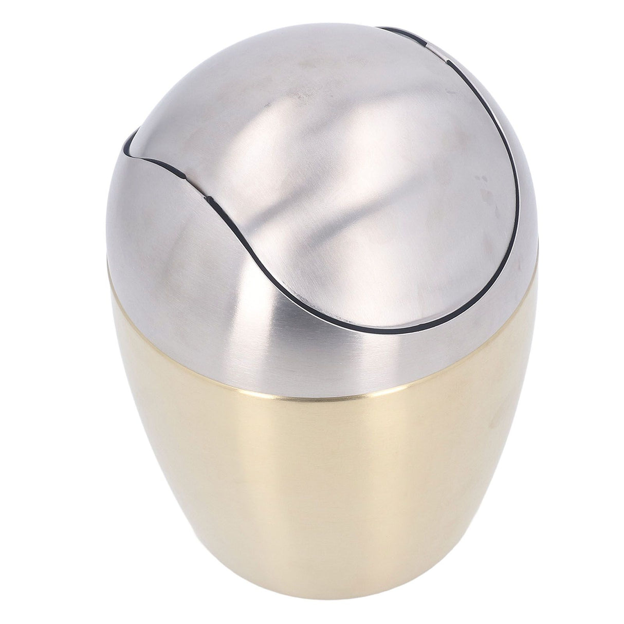 Desktop Small Trash Can Multipurpose 304 Stainless Steel Mini Trash Can with Lid for Tabletop Countertop Use Golden