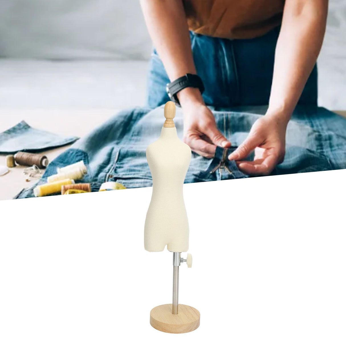 Dress Form Female Mannequin Torso Mini Dress Model with Wooden Base for Sewing Display Photo Teaching 1/4
