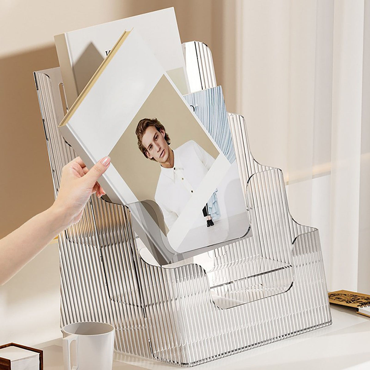 Multifunctional Book Organizer Desk File Organizer Multiple Layers File Folder Holder for Office Study Dormitory Transparent