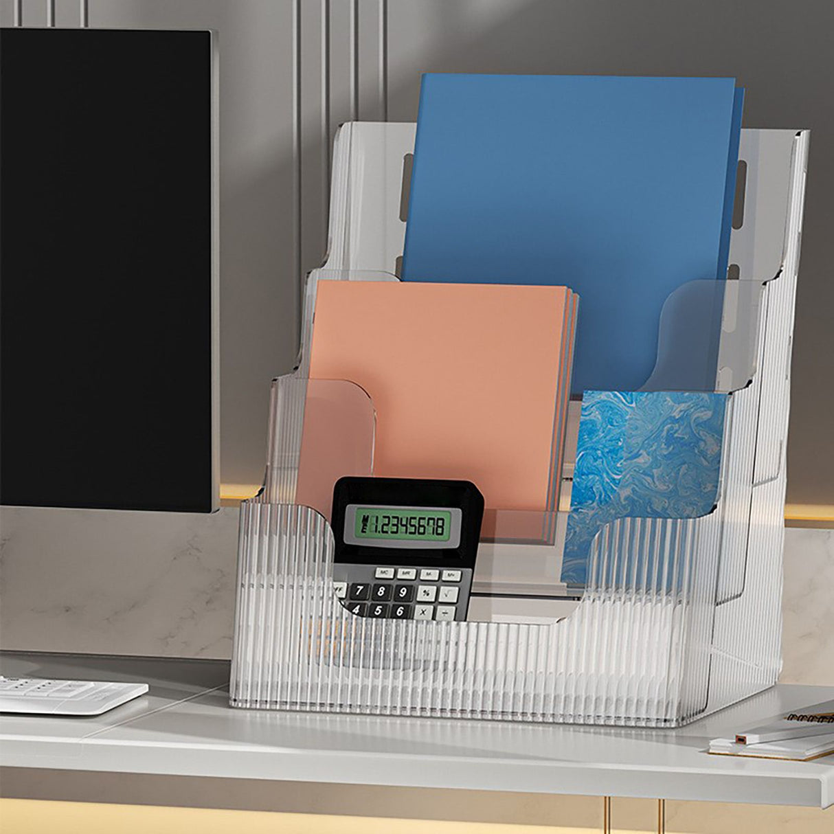 Multifunctional Book Organizer Desk File Organizer Multiple Layers File Folder Holder for Office Study Dormitory Transparent Grey