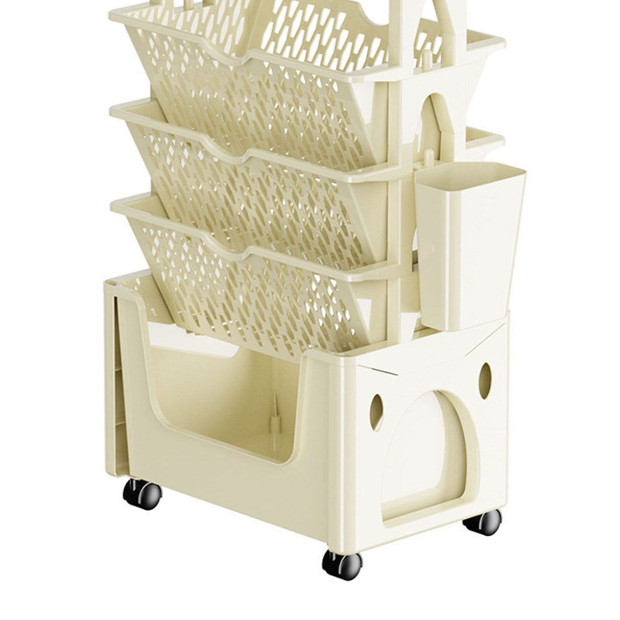 Rolling Mobile Bookshelf with Wheels 5 Tiers Large Capacity Strong Load Bearing Capacity Utility Cart for Study Kitchen Khaki