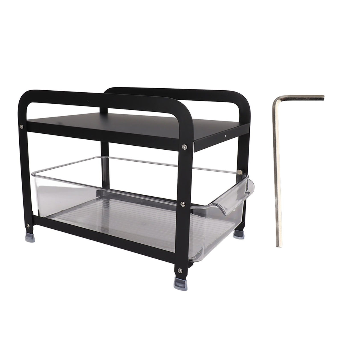 Cup Storage Organizer Shelf 2 Tier Pull Out Countertop Organizer Multifunctional Desktop Storage Rack for Home Office Black