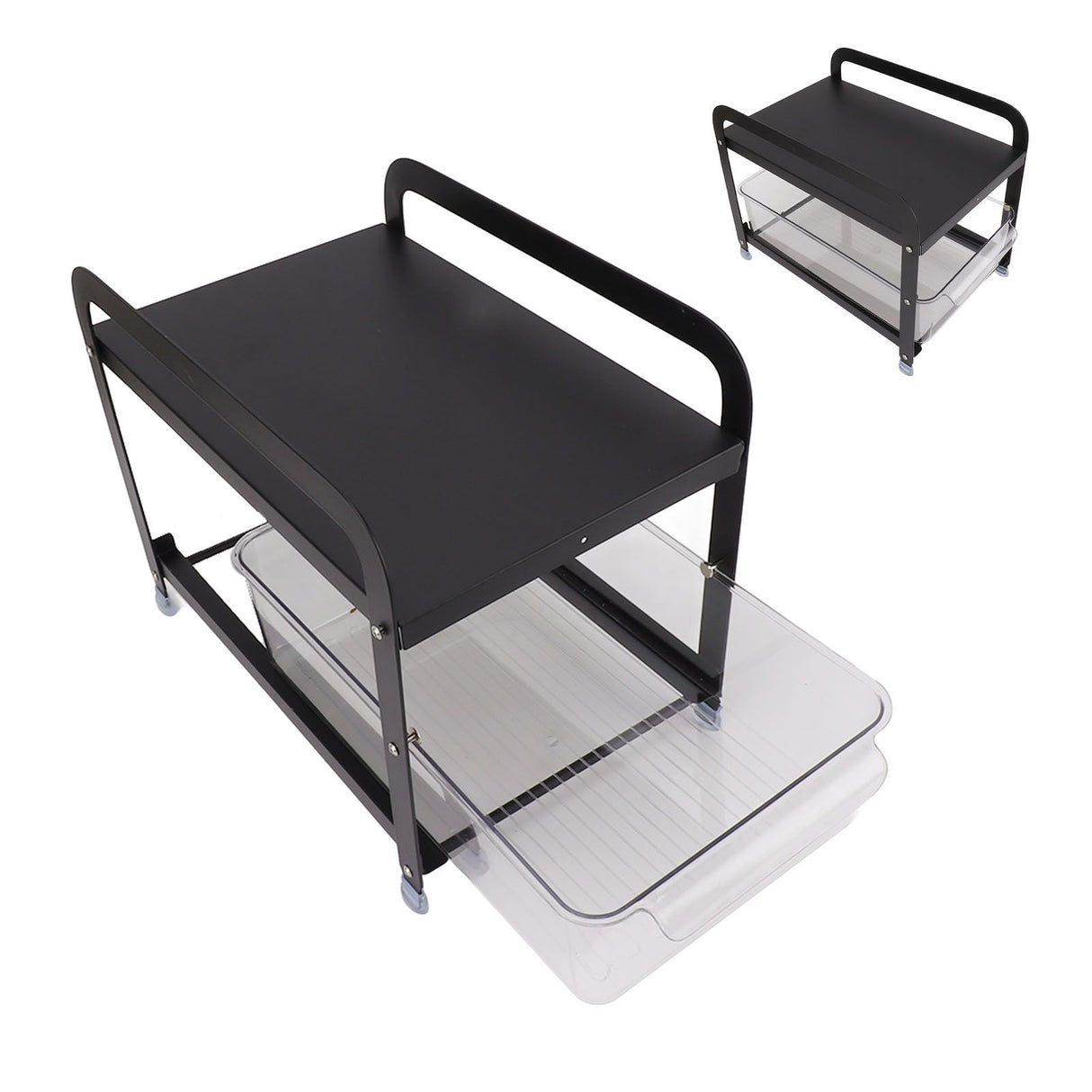 Cup Storage Organizer Shelf 2 Tier Pull Out Countertop Organizer Multifunctional Desktop Storage Rack for Home Office Black