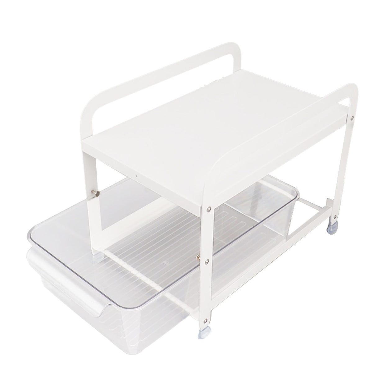 Cup Storage Organizer Shelf 2 Tier Pull Out Countertop Organizer Multifunctional Desktop Storage Rack for Home Office White