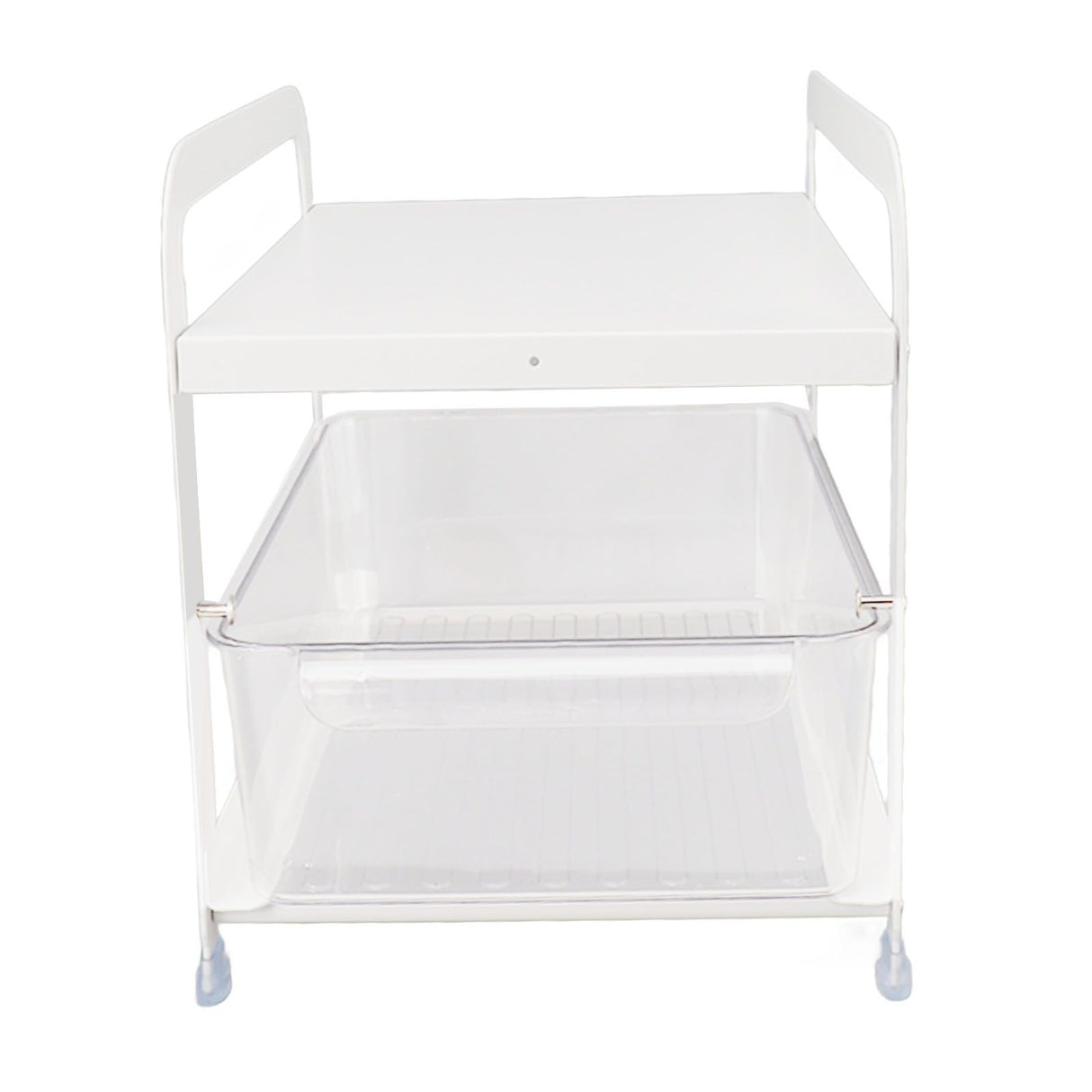 Cup Storage Organizer Shelf 2 Tier Pull Out Countertop Organizer Multifunctional Desktop Storage Rack for Home Office White