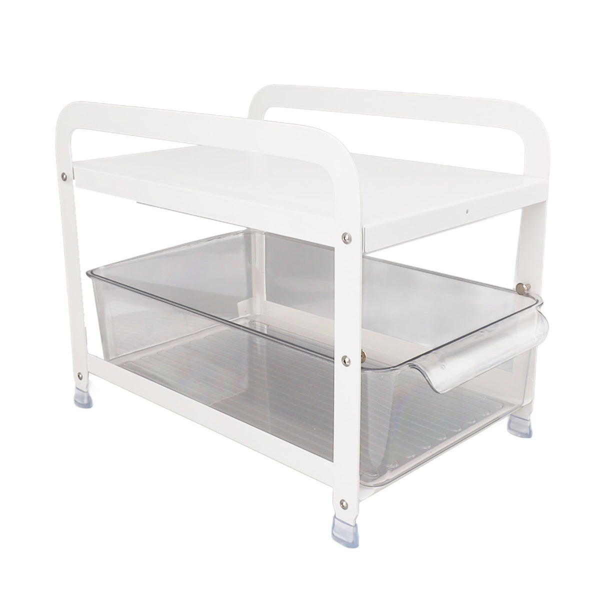 Cup Storage Organizer Shelf 2 Tier Pull Out Countertop Organizer Multifunctional Desktop Storage Rack for Home Office White
